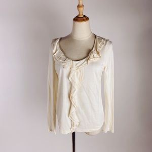 NWT TALBOTS Ruffle Front Soft Knit Long Sleeve Top Cream Womens Small